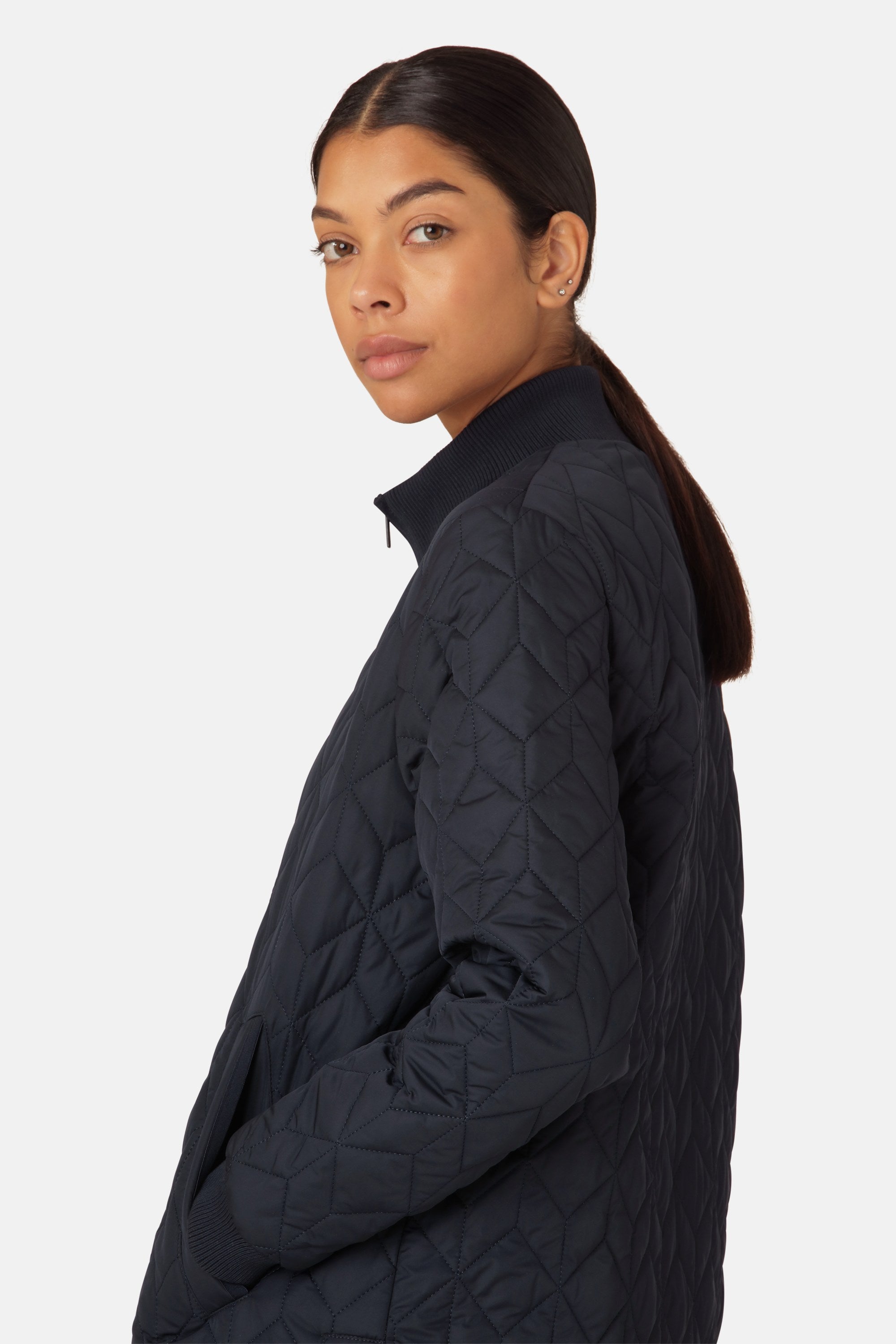 Lång Quiltad Jacka - Dark Indigo